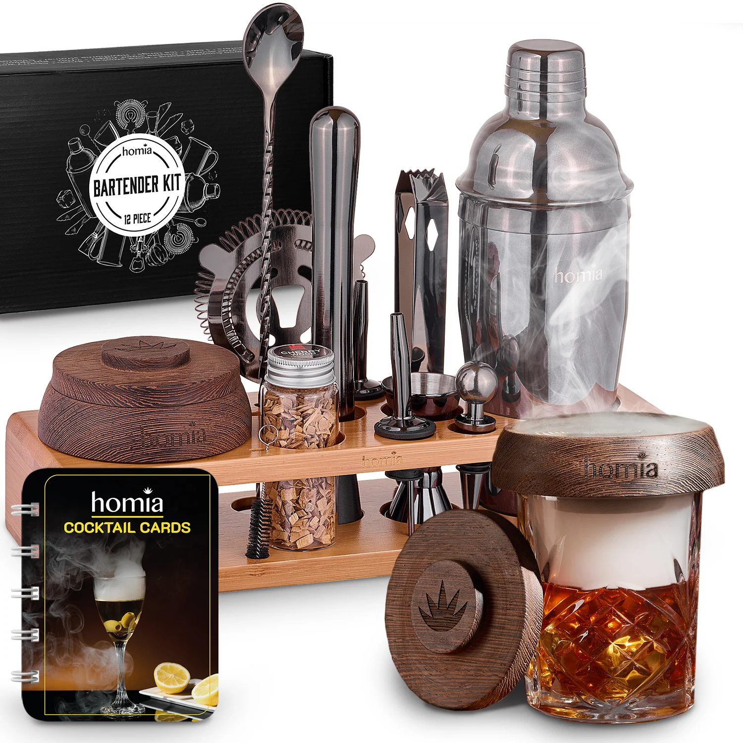 Bamboo Stand Bartender Kit with Whiskey Smoker - 13 pcs - Image 11
