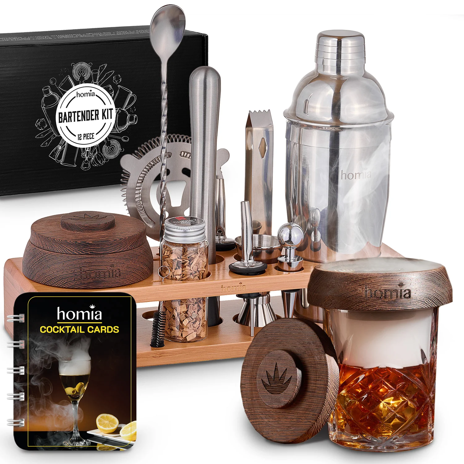 Bamboo Stand Bartender Kit with Whiskey Smoker - 13 pcs - Image 13