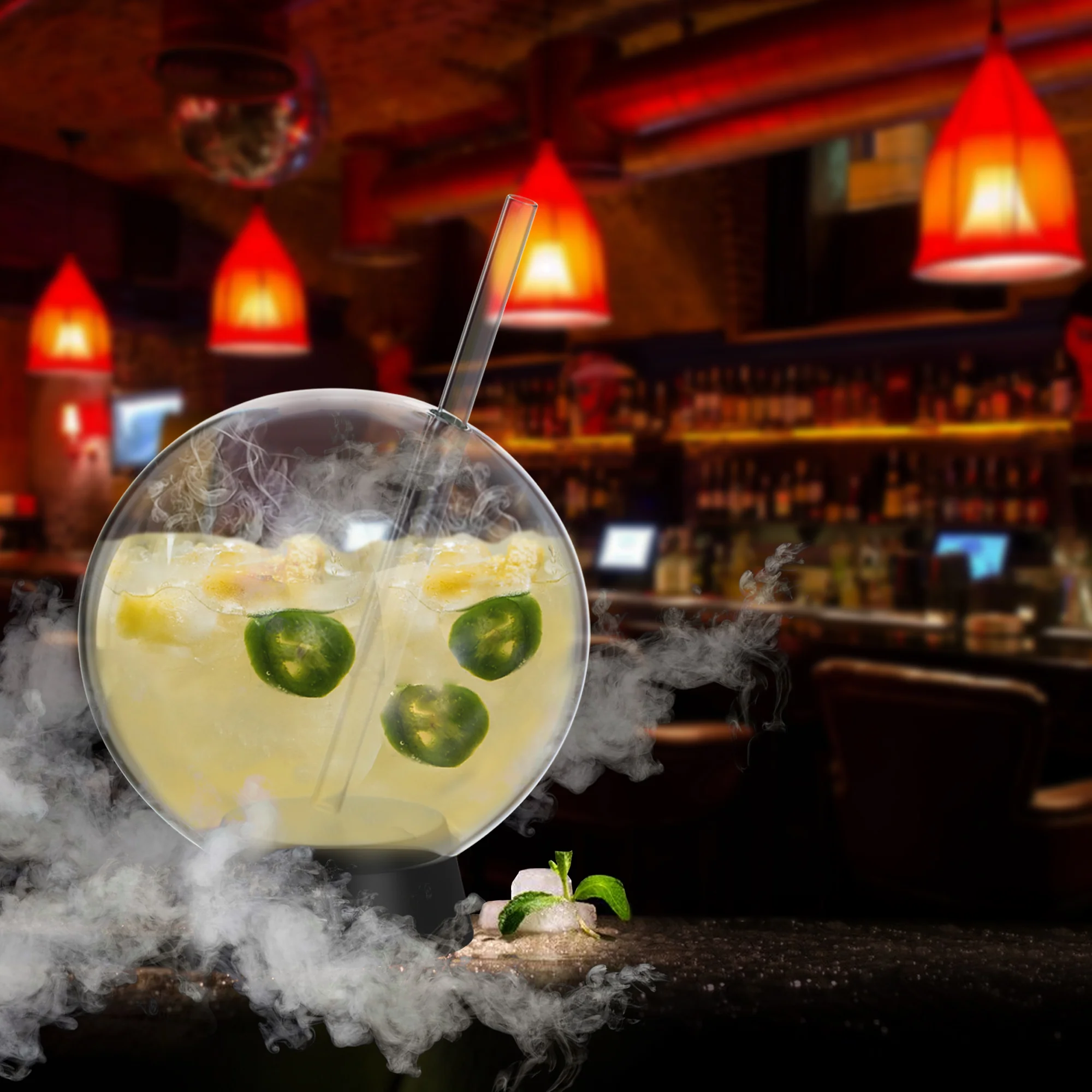 Smoking Gun Wood Smoke Infuser Cocktail Ball - 2 pcs, Food Smoke Infuser Accessory - Cocktail Ball Glass with Glass Straw for Drink Smoker, 12 Oz (350 ml), Black Plug - Image 3