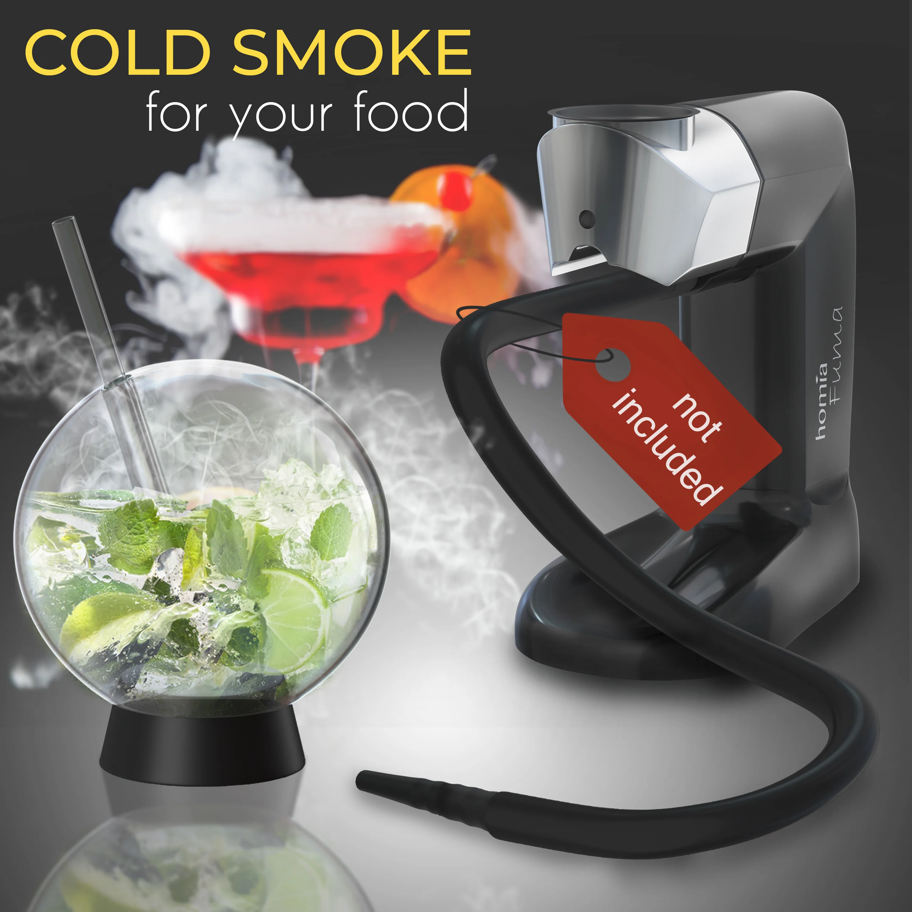 Smoking Gun Wood Smoke Infuser Cocktail Ball - 2 pcs, Food Smoke Infuser Accessory - Cocktail Ball Glass with Glass Straw for Drink Smoker, 12 Oz (350 ml), Black Plug - Image 4