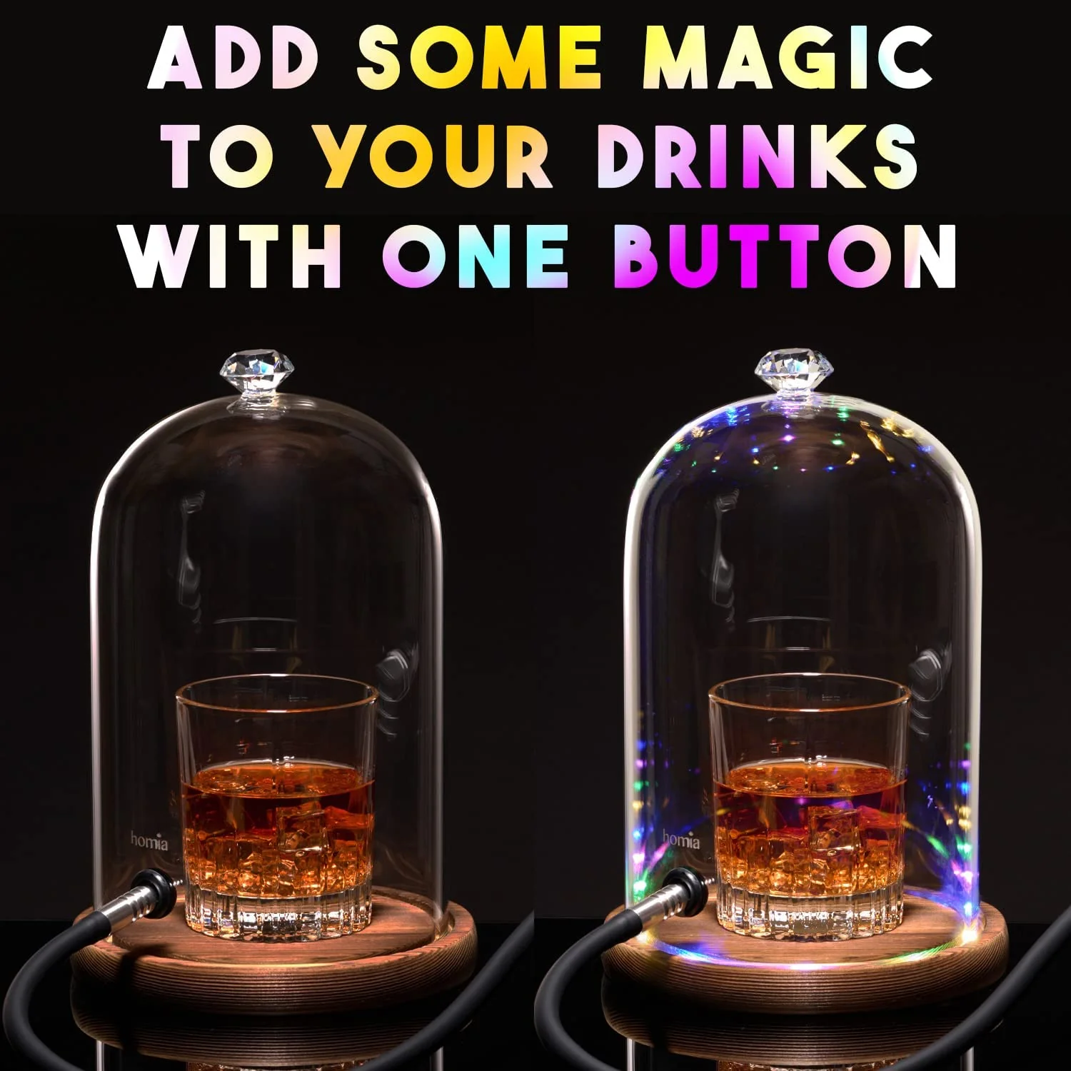 Tall Glass Dome with circle LED lights Wooden Base - Image 4