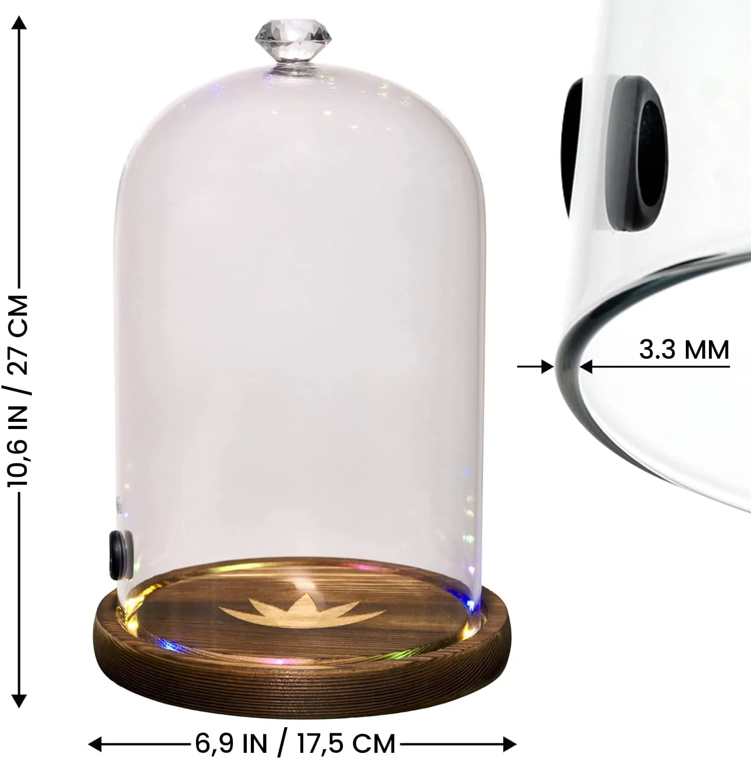 Tall Glass Dome with circle LED lights Wooden Base - Image 5