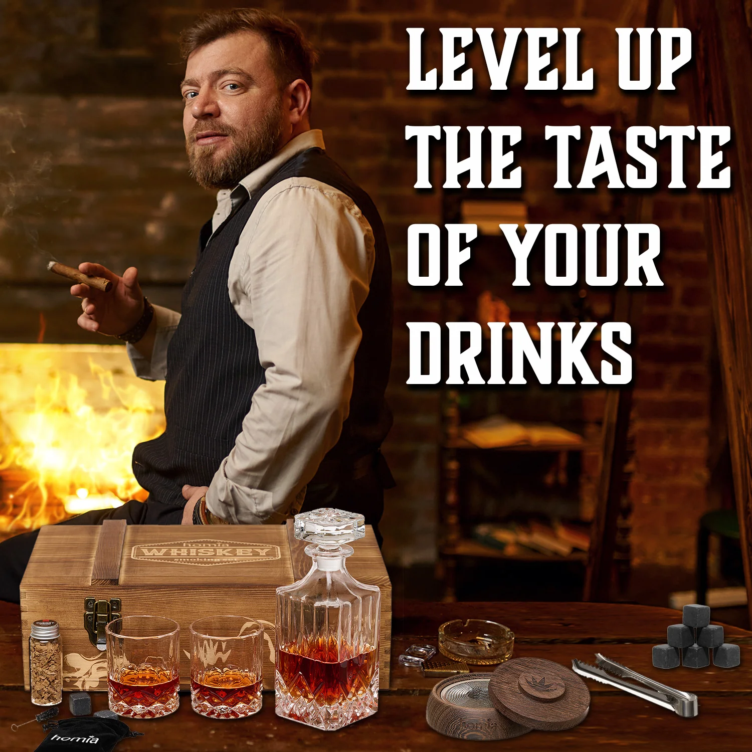 Whiskey Gift Set - Whiskey Pattern Bottle and Old Fashioned Glasses - 14 pcs - Image 4